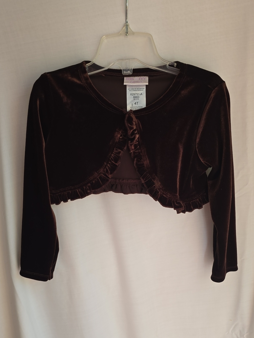iris & ivy Brown Velvet Ruffle Bolero Shrug